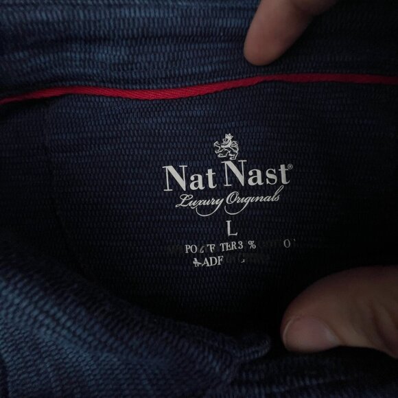 Nat Nast Mens Blue Polo Shirt Size Large Short Sleeve Polycotton Red Accent - Picture 5 of 12